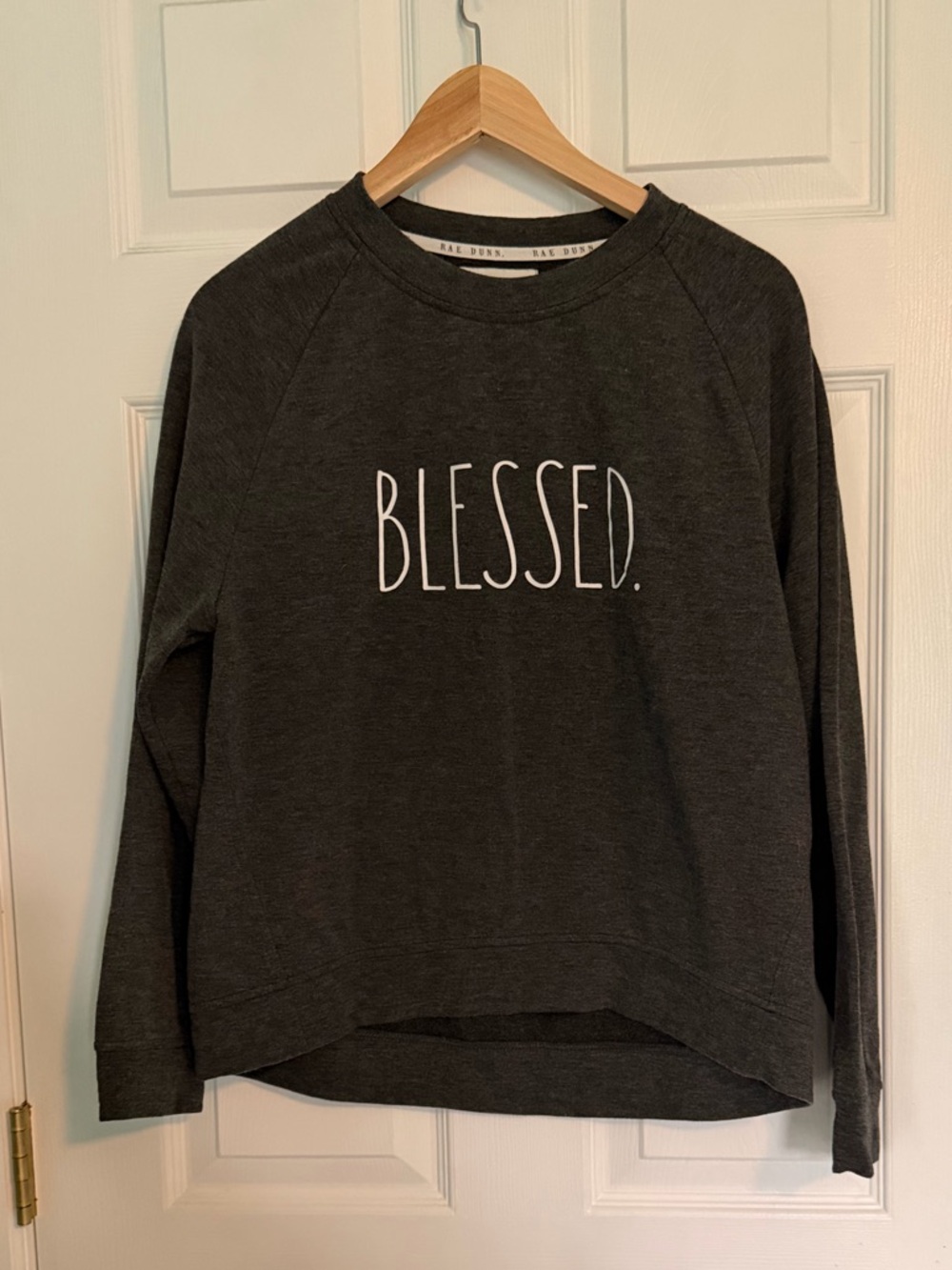 Rae Dunn 'BLESSED.' Sweatshirt - Dark Gray with White Print Size M